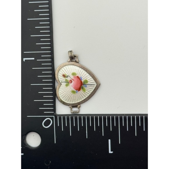 Vintage Sterling Silver Enamel Rose Flower Heart Link Piece For Parts Repair - Picture 2 of 7